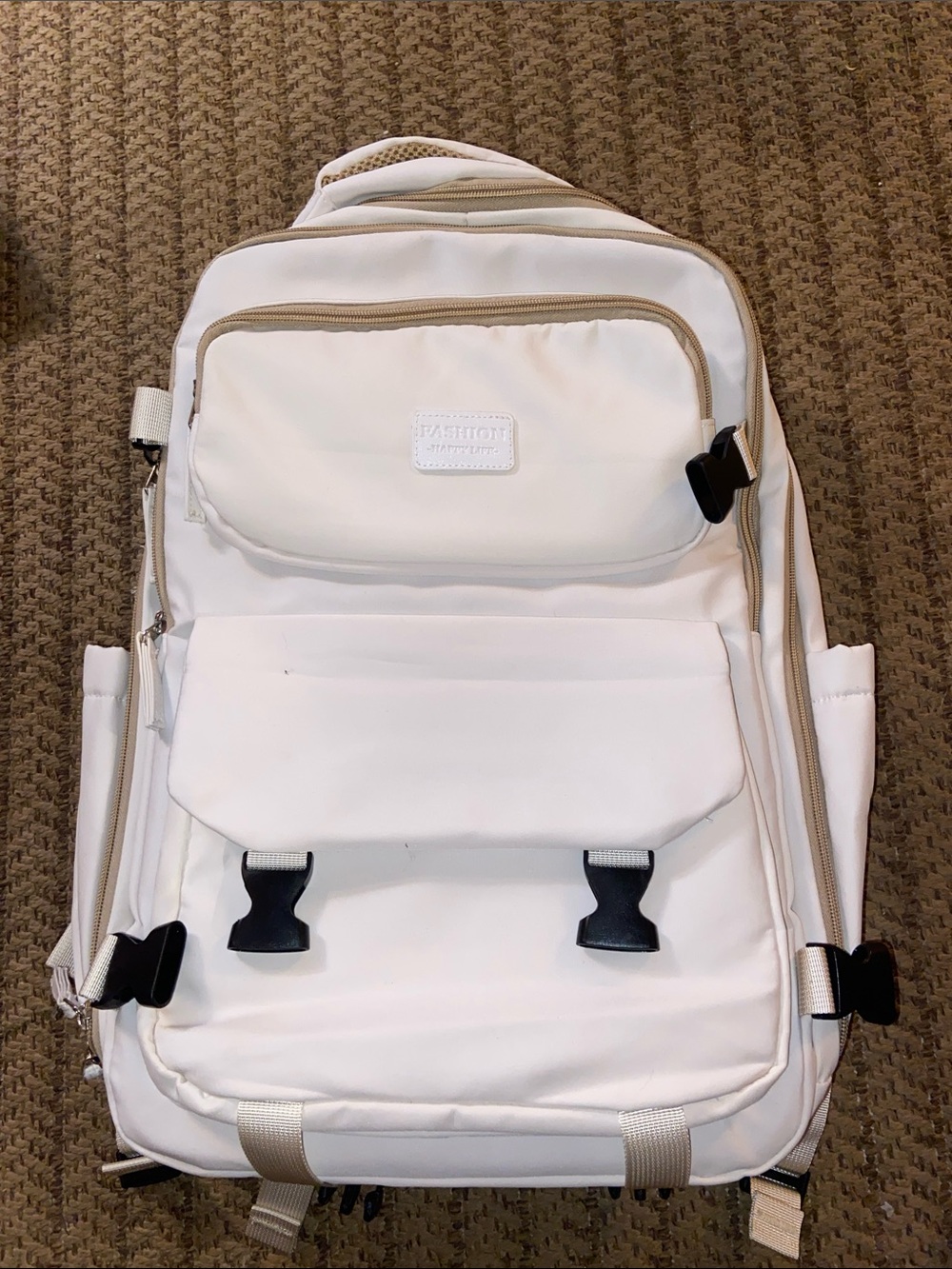 White Travel Backpack Daypack with Front Flap Pockets